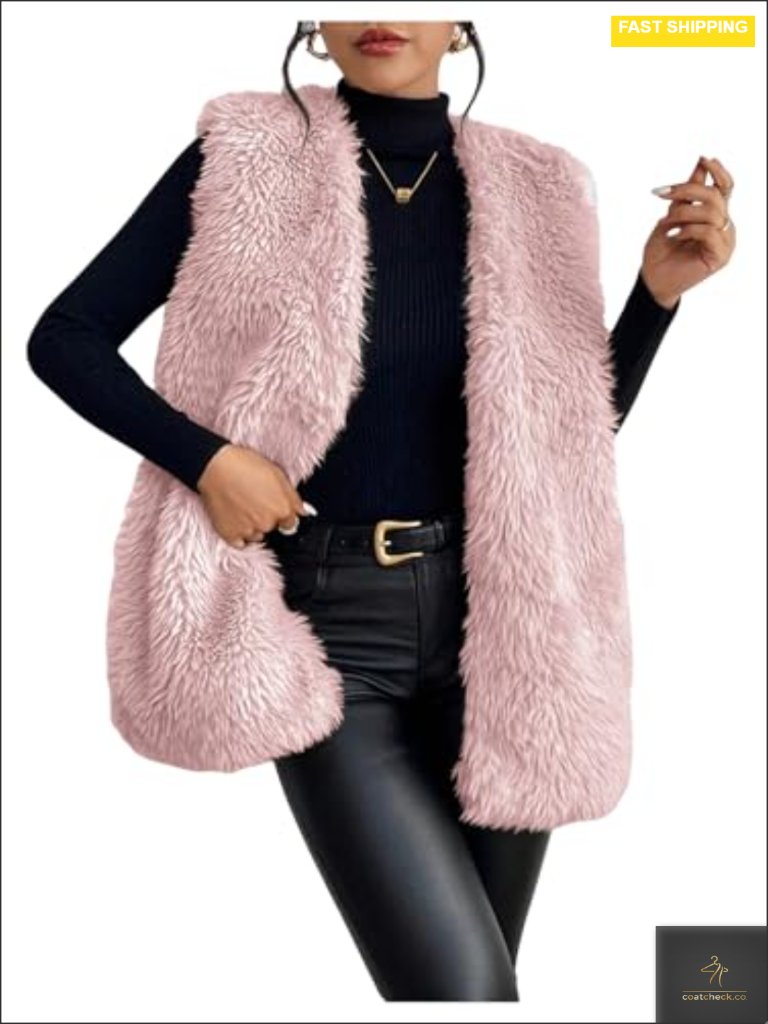Women's Faux Fur Sleeveless Vest Teddy Coat Open Front Plush Waistcoat